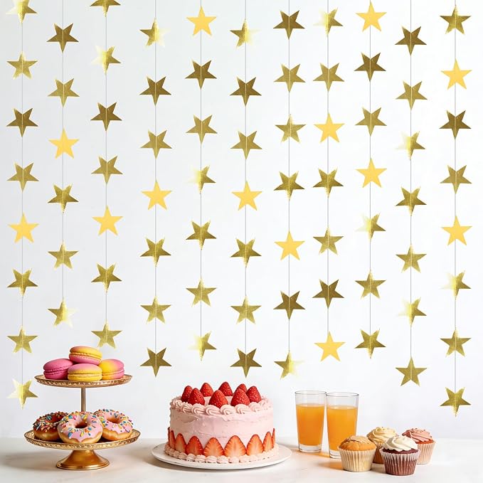 6 Pack Gold Star Garland Banner Each 13Ft Glitter Star Hanging Streamers | by QIHANSProducts