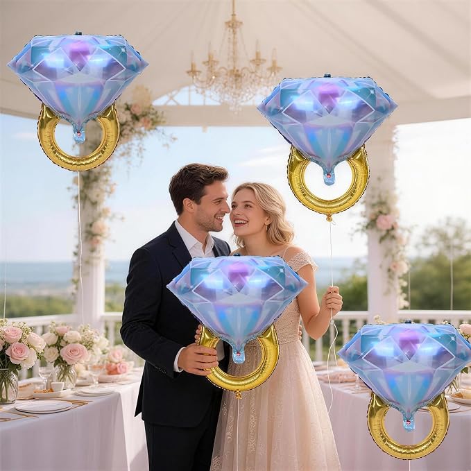 Diamond Ring Foil Balloons 2pcs, Mylar Engagement Ring Balloons - Image 7