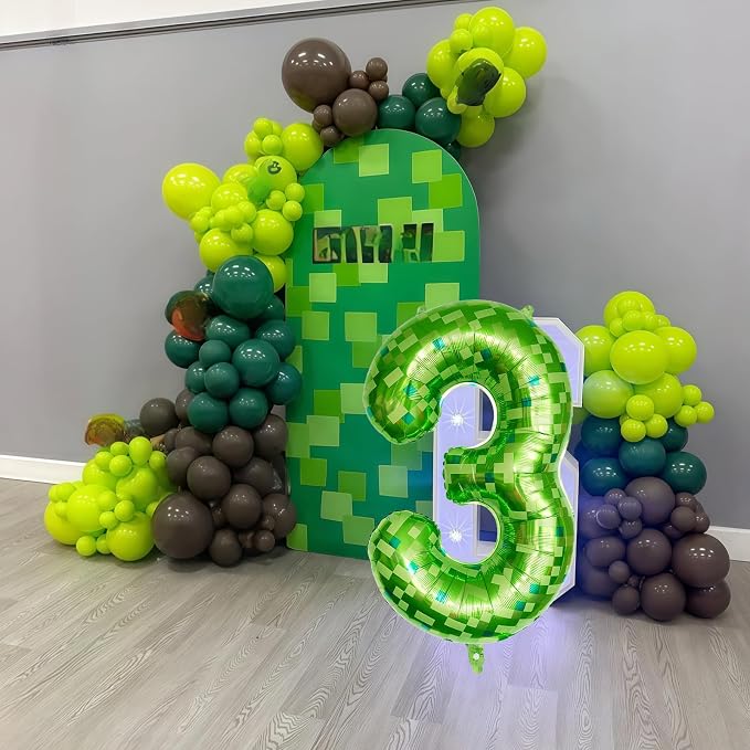 3rd Birthday Balloons for Boys, Large Lime Green Pixel Number 3 Balloon - Image 6