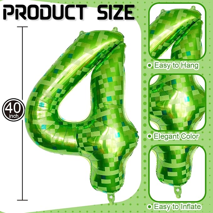 Number 4th Birthday Balloon Lime Green Pixel, 40 Inch Large Dark Kelly Green - Image 2