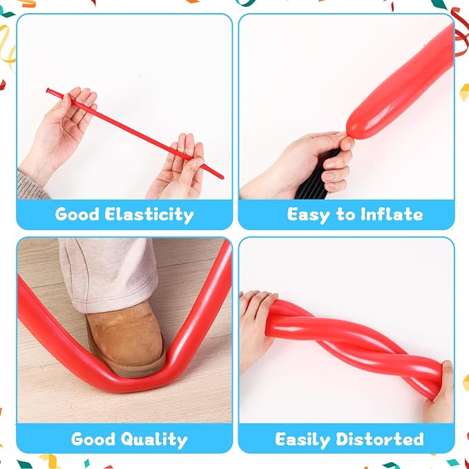 RUBFAC 100pcs Red 260 Balloons，for Animals modeling, Skinny Latex Twisting - Image 3