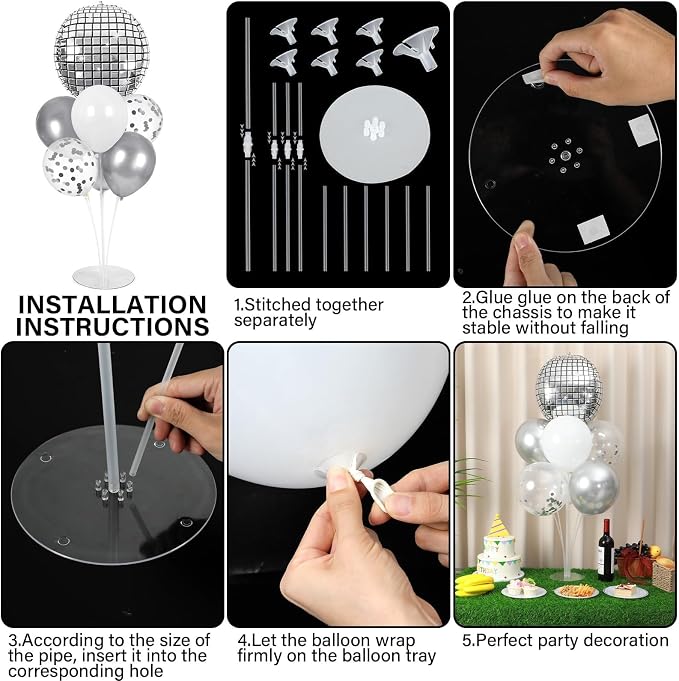 4 Sets Silver Disco Ball Balloons Stand Kit - Image 3