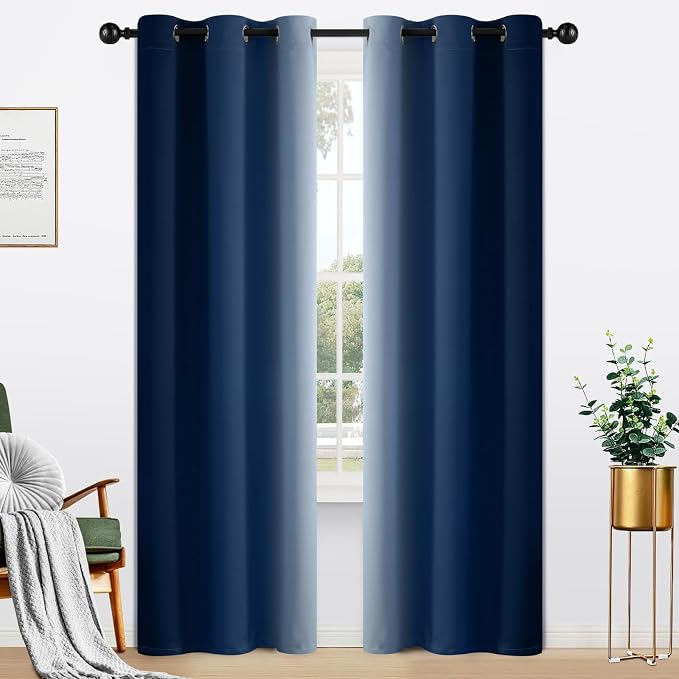 Yakamok Ombre Curtains Blue and Greyish White by Yakamok