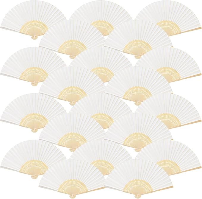 FEPITO 20 Pieces White Handheld Paper Fan | Paper Folding Fans by FEPITO
