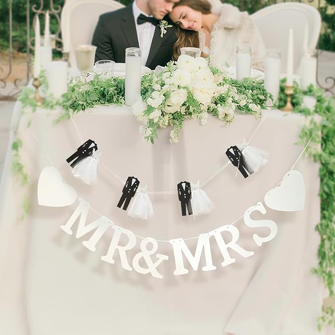 Mr and Mrs Banner for Wedding Reception, 2-Piece Bride and Groom Garland by Eanjia