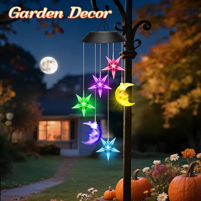 Winzwon Solar Lights Outdoor Moon Star Wind Chimes - Image 4