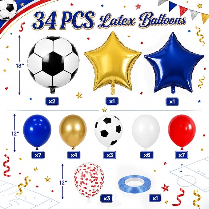 Soccer Balloons, Metallic Gold Red Confetti Balloon - Image 2
