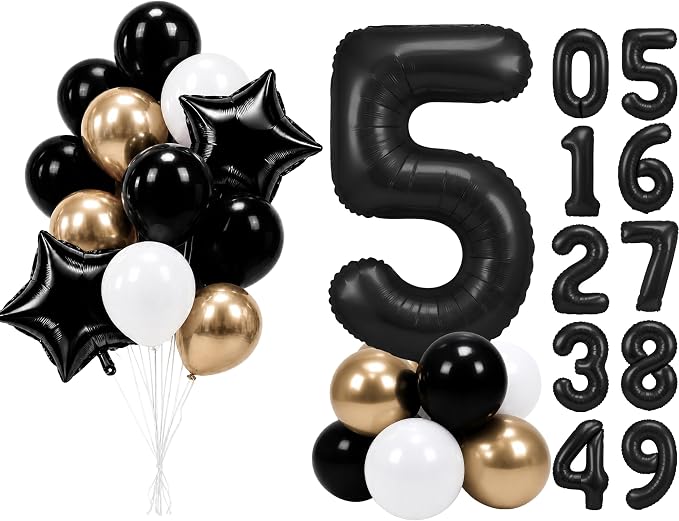 PartyWoo Number Balloons 40 Inch Black Number 5 Kit 25pcs by PartyWoo