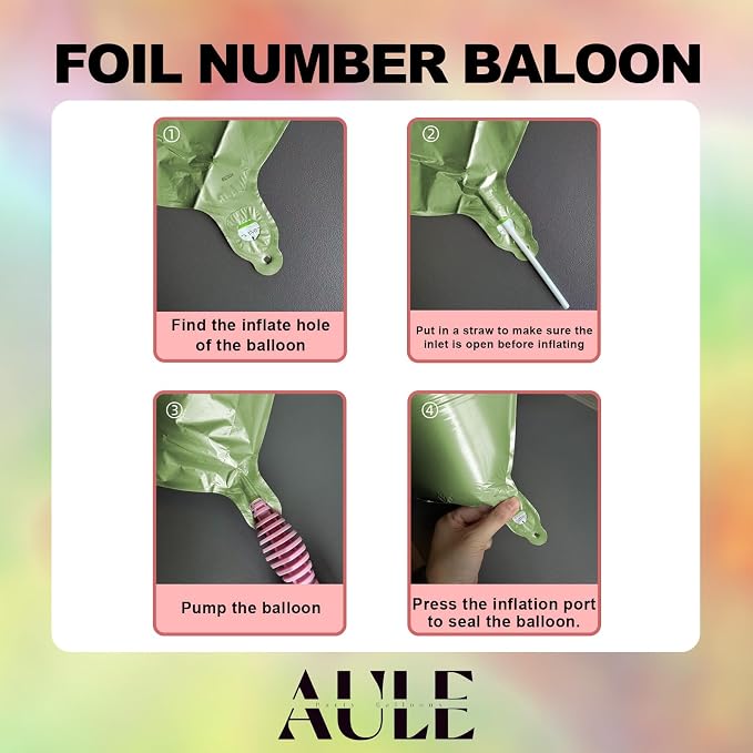 AULE 40 Inch Sage Green 3 Balloon Numbers Foil 0-9 Birthday Big Numbers | - Image 5