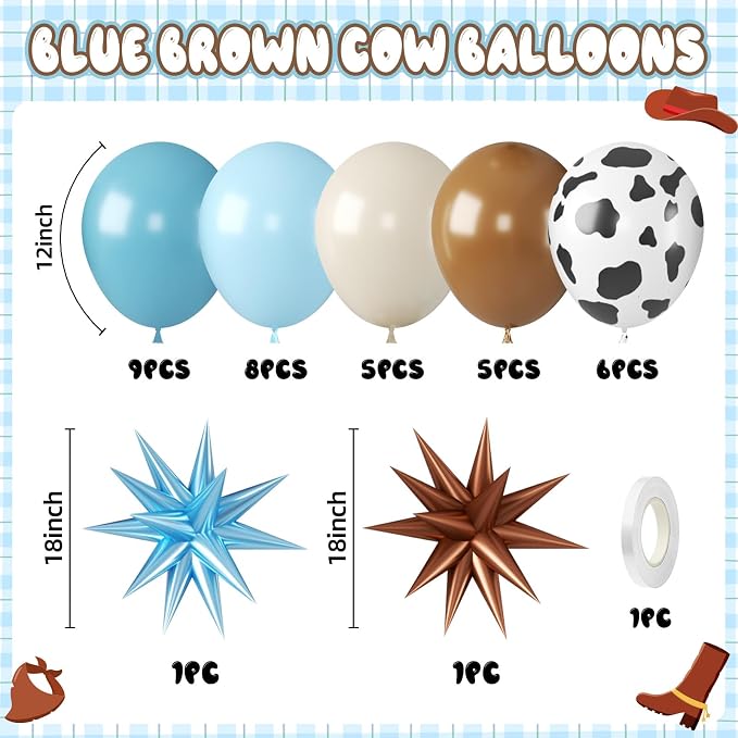 Biapian Cow Print Balloons, 12 Inch Light Blue Brown Cow Balloons Sand White - Image 2