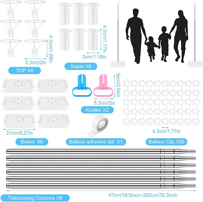 Sratte 6 Sets Balloon Column Stand Kit, 6.6 ft Adjustable Balloon Tower Pillar - Image 2