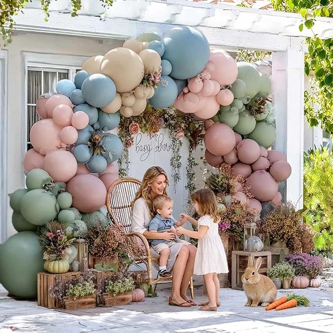 Pink Blue Green Balloon Arch Double Stuffed Dusty Green Pastel Blue Blush Mauve - Image 7