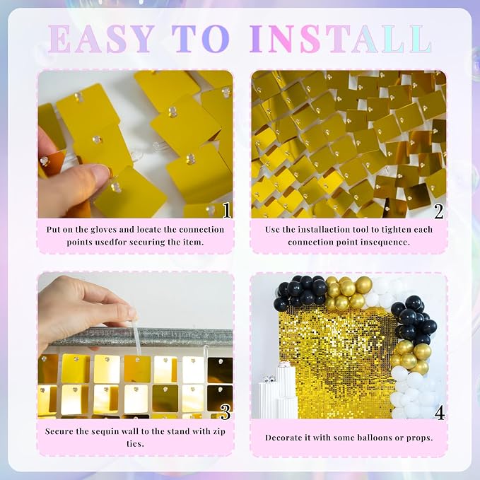 Shimmer Wall Backdrop Gold Wall Panels 24Pcs Square Sequin Shimmer Wall - Image 5