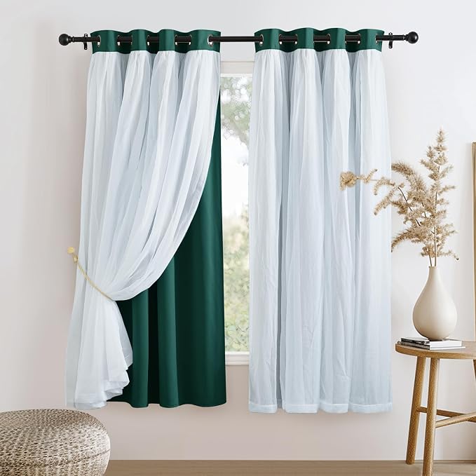 PONY DANCE Bedroom Curtains Blackout, 52 x 63 in, Hunter Green, 2 Panels | by PONYDANCE