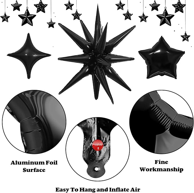 14pcs Black Gold Star Balloons, Mixed Star Foil Balloon, 22Inch Explosion Stars - Image 6