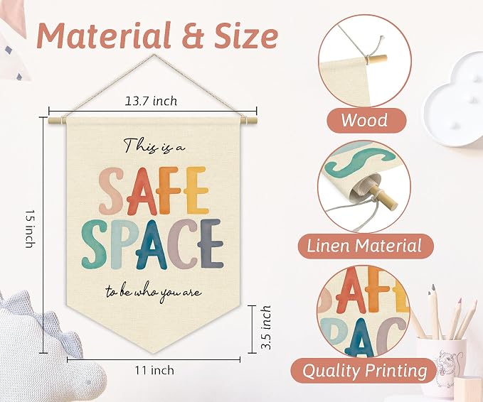 Safe Space Wall Hanging Banner, Therapy Office Wall Decor, Classroom Office - Image 5