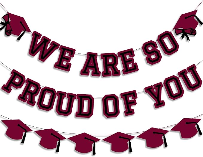 We Are So Proud Of You Banner Graduation Party Decorations Congrats Grad Cap by Unknown