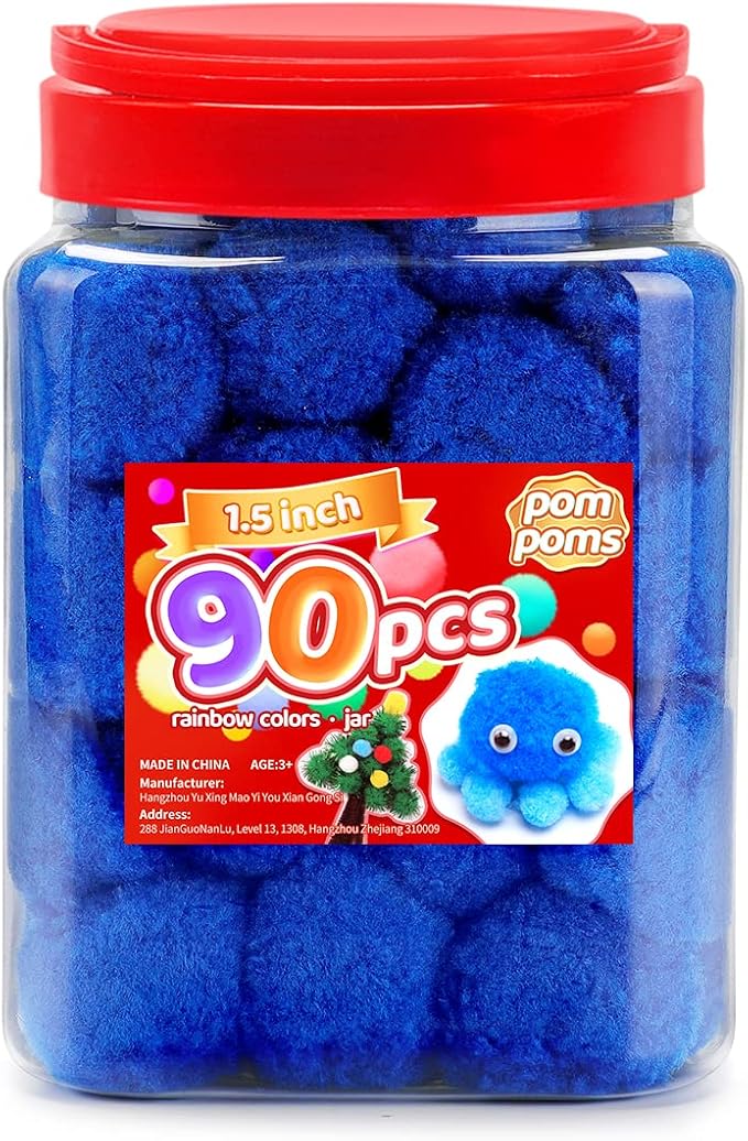 Iooleem Large Blue Pom Poms, 1.5 inch, Pom Poms by IOOLEEM