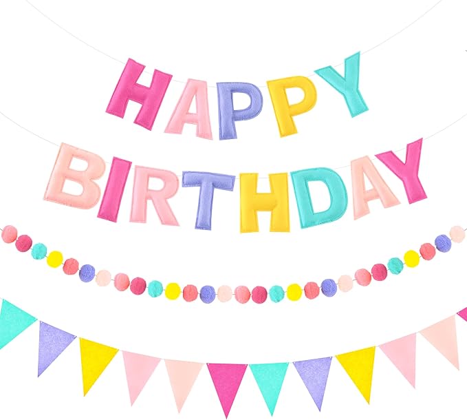 CANREVEL 3 PCS Pre-Strung 3D Happy Birthday Banner Decorations, Candy | by CANREVEL
