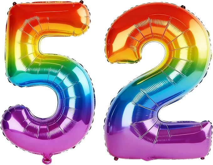 40 Inch Number 52 Balloons for 52nd Birthday Party Decorations, 0-100 Rainbow by FOBELEC