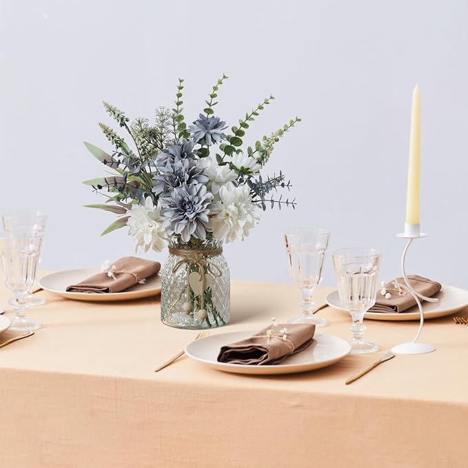 Leftover Fake Flowers with Vase, Silk Dahlia Flowers, Artificial Flowers in Vase - Image 3