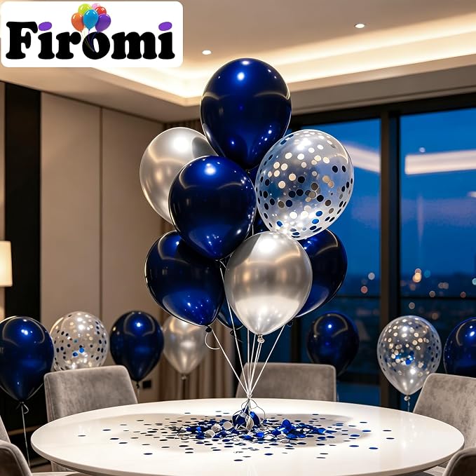 Firomi Metallic Silver Navy Blue Balloons Set 12 inch 70pcs | Dark Blue and - Image 4