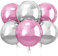 6Pcs Pink Silver Round Foil Balloons, 22inch 4D Metallic Silver Pink Balloons by vibzox