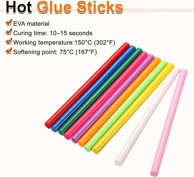 HARFINGTON 10pcs Hot Glue Sticks 0.43" Dia x 7.87" Long EVA Mini Hot Melt Adhesive Glue Stick for Hot Melt Gun Wood Plastic Glass Flowers Fabrics Foam, Multicolor