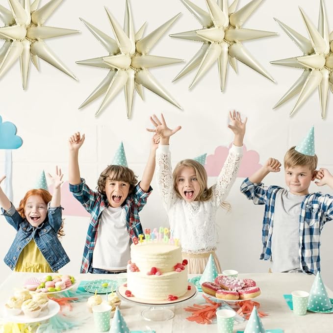 TONIFUL 4 Pcs Explosion Star Balloons Cream White Foil Balloon Party Decor | 22 - Image 6