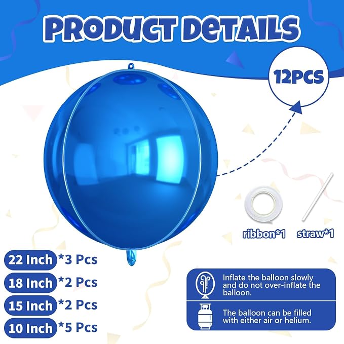 Biapian 12Pcs Dark Blue Round Foil Balloons, Big Blue Metallic Balloons - Image 2
