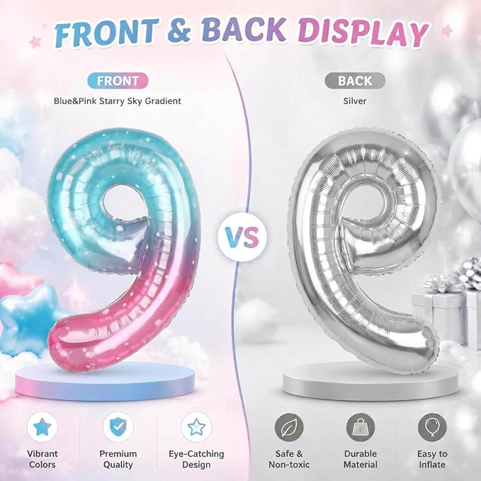 40 Inch Pink Blue Number 2 Balloon, Large Gradient Pink Blue Mylar Foil Number - Image 8