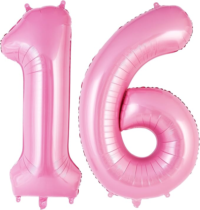 Pink Number 16 Balloon, 40 Inch Big Large Foil Helium Number Balloons, Giant by AIQINHU