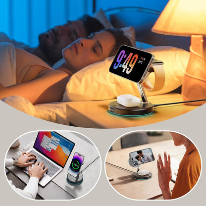 2025 3 in 1 Charging Station Compatible with Mag-safe Charger Wireless Charger Stand for iPhone 17 16 15 14 13 12 Series Wireless Charging Station for AirPods Wireless Charging Stand for iWatch Series