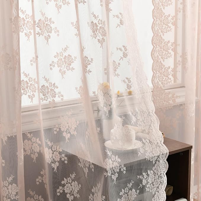 Kotile Blush Pink Lace Sheer Curtains by Kotile+Curtains