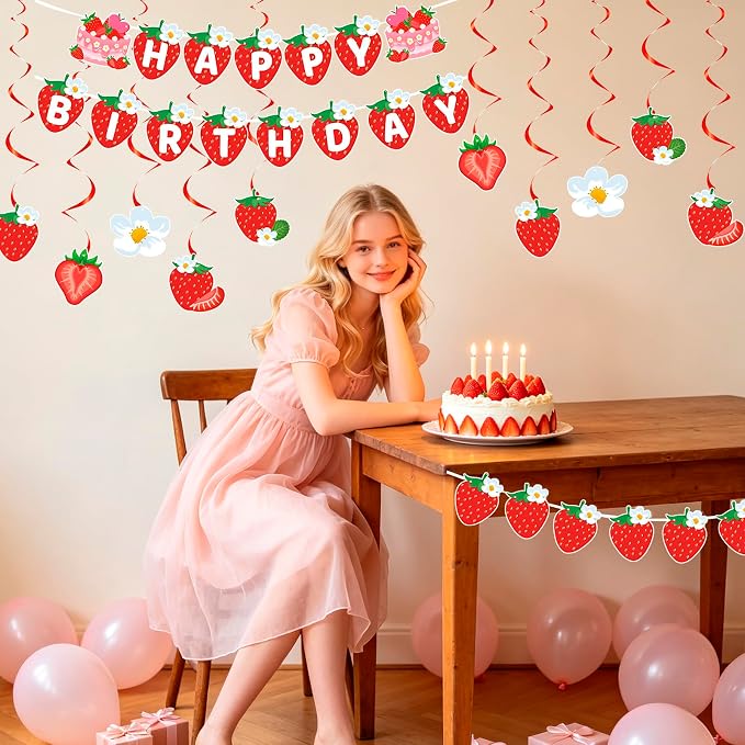 MEETINGU Strawberry Cake Happy Birthday Banner - Image 6