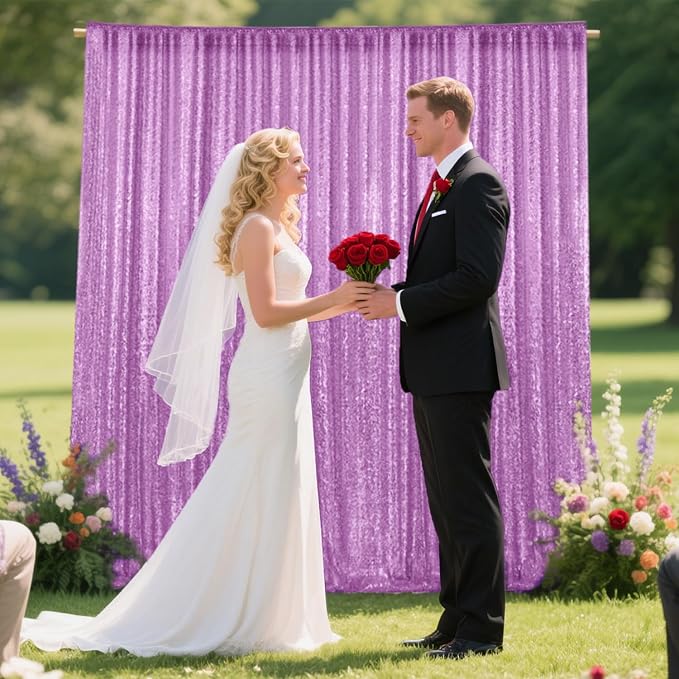 2×8FT-2PCS Lavender Sequin Backdrop Curtains Panels, Photography Backdrop - Image 2