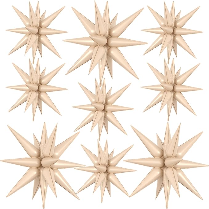 9Pcs Beige Star Balloons, Large Explosion Star Foil Balloons, Cream Caramel by Dagelar