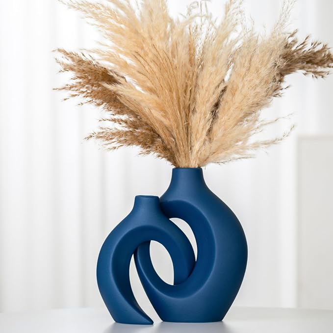 Lvases Snuggle Hollow Ceramic Flower Vase, Nordic Boho Minimalist Vase | 8.4" by modernhomedecoration
