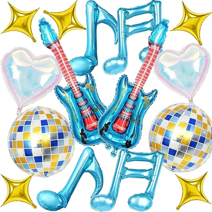 Music Party Decorations, Iridescent Disco Ball Guitar Four-Point Star Foil by Unknown