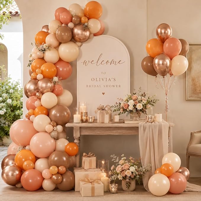 Fall Balloons Terracotta Burnt Dark Orange Brown Tan Coffee Metallic Gold Ivory - Image 7