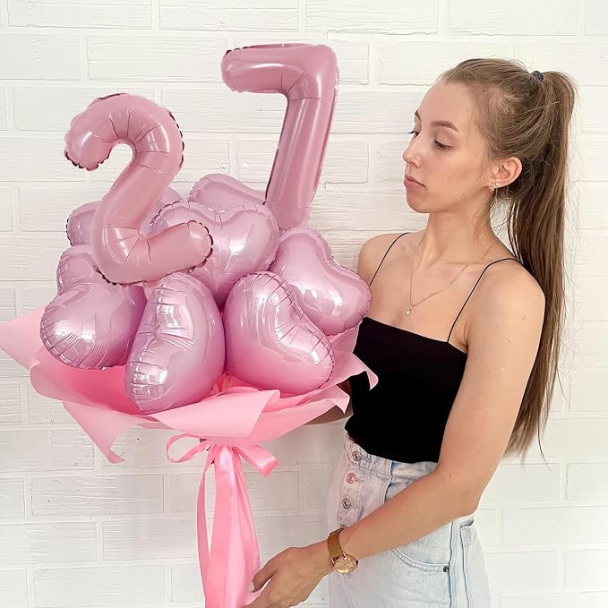 TONIFUL Number Balloon 16 Inch 10 Pcs Pink 0-9 Birthday Number Balloons | Small - Image 5