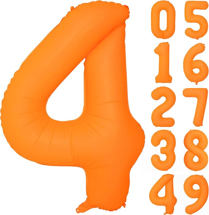 Orange Birthday Number 4 Balloon 40 inch Fluorescent Orange Number 4 | Helium by Exquisitehighqualitypartydecorationstomeetyoureveryneed%EF%BC%81