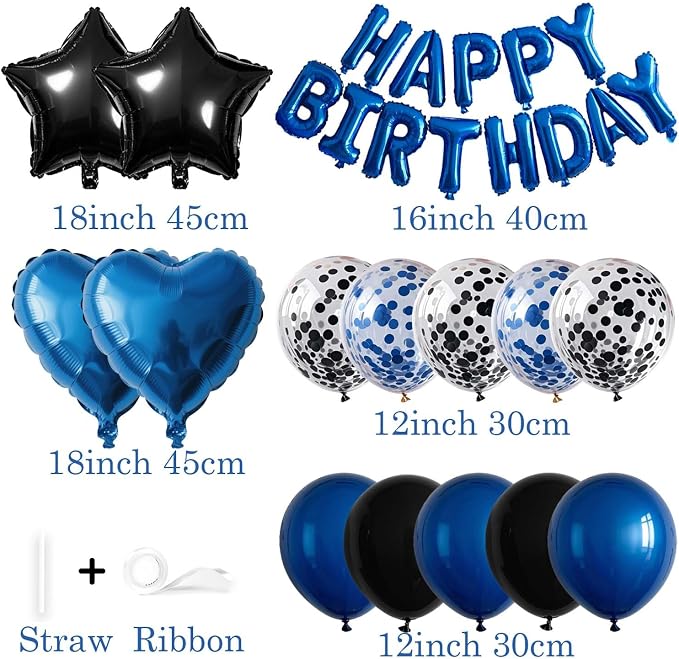 27 Pcs Blue Black Birthday Decorations, 3D Letters Blue Happy Birthday Balloon - Image 3