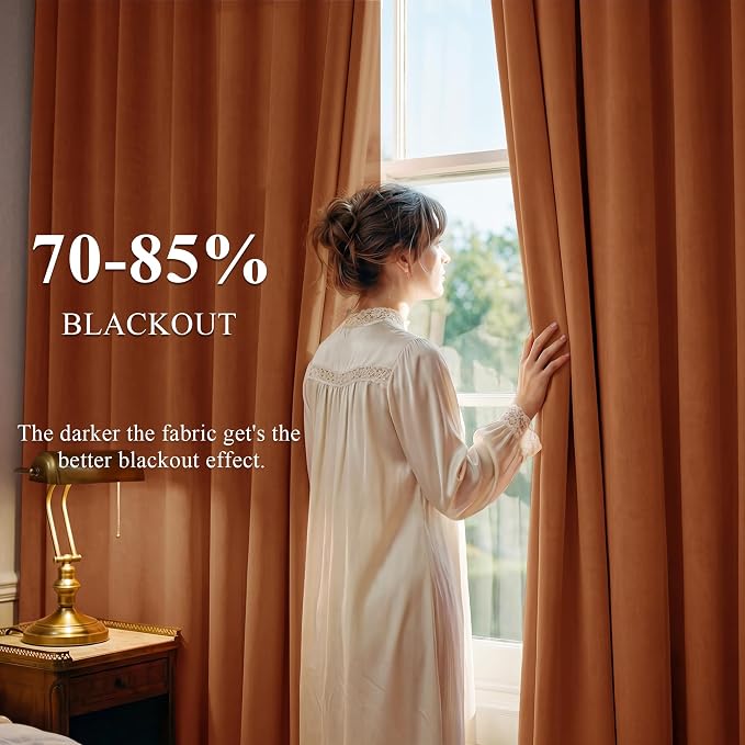 Orange Velvet Curtains Extra Long fpr Cafe Store, Back Tab Room Darkening - Image 3