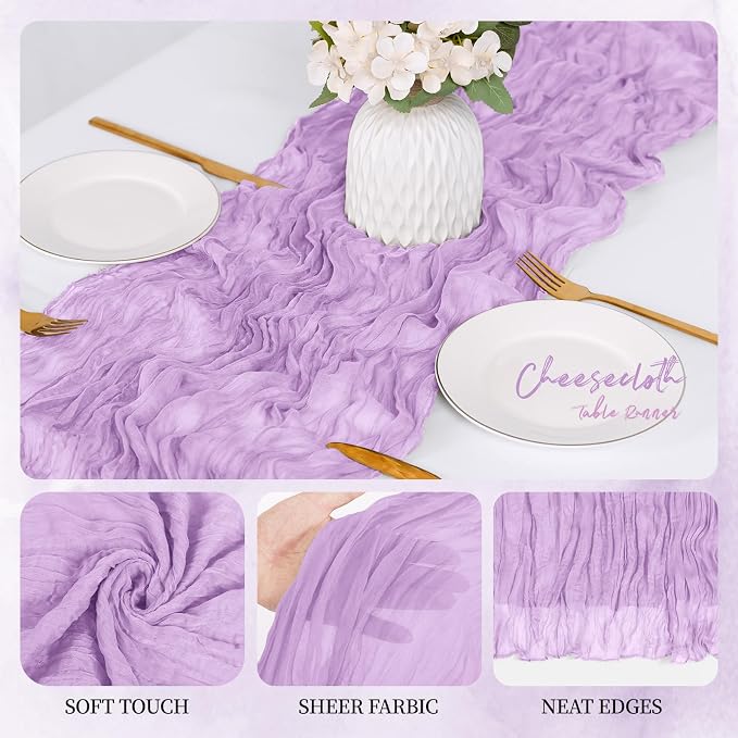 12 Pack Lavender Cheesecloth Table Runner 17x108 Inch Semi Sheer Boho Gauze - Image 3