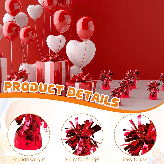 16 Pack Red Balloon Weights Metallic Holder Anchors Balloon Holder Weights - Image 3