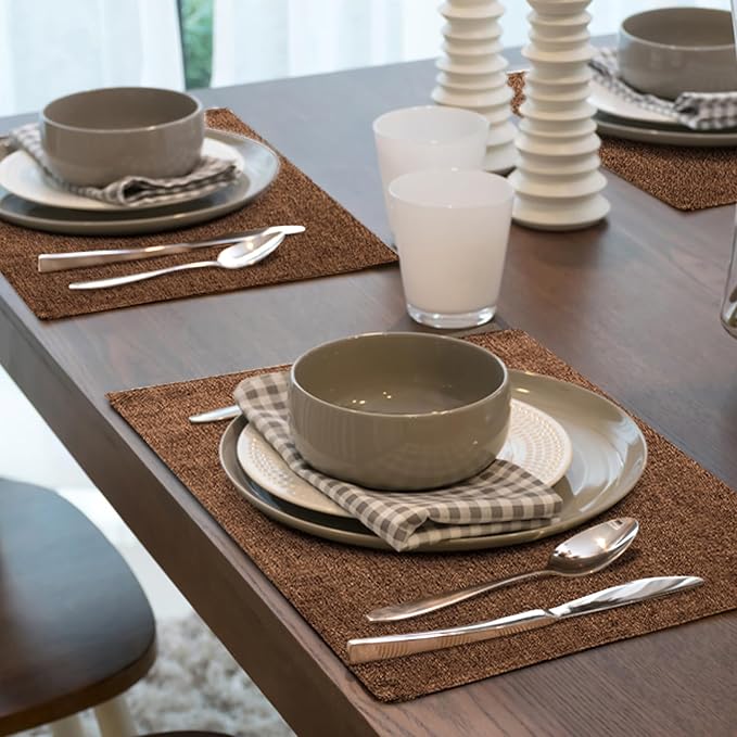 Faux Cotton Linen Placemats Set of 6, Cloth Washable Farmhouse Dining Table Mats - Image 8