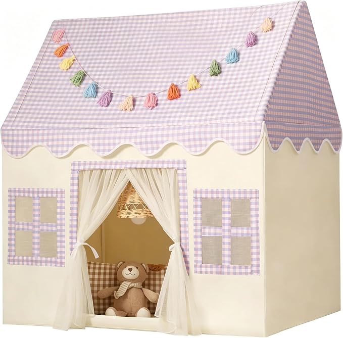 Kids Play Tent Indoor: Mat, Tassel Garland by Senodeer