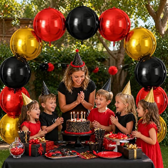 Red Black Gold Round Foil Balloons 9 pcs, Metallic Giant 4D Round Balloons 22 - Image 4