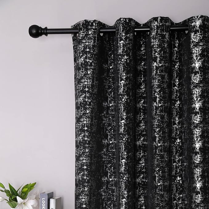 Taisier Home Silver Foil Print Linen Textured Curtains Geometric Dots Pattern - Image 5
